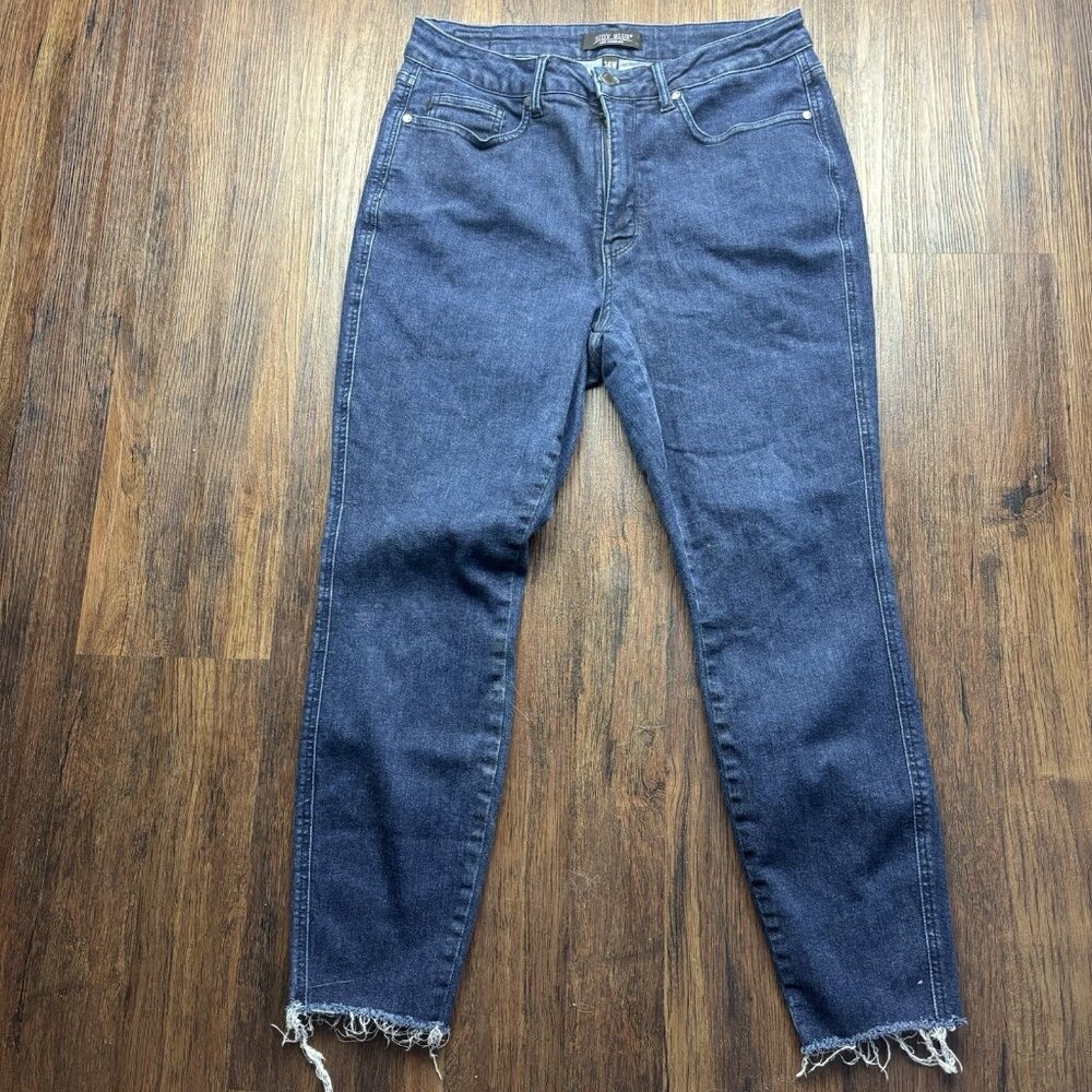 Judy Blue High Waist Control Top Straight Jeans Raw Hem Dark Wash Size 14W